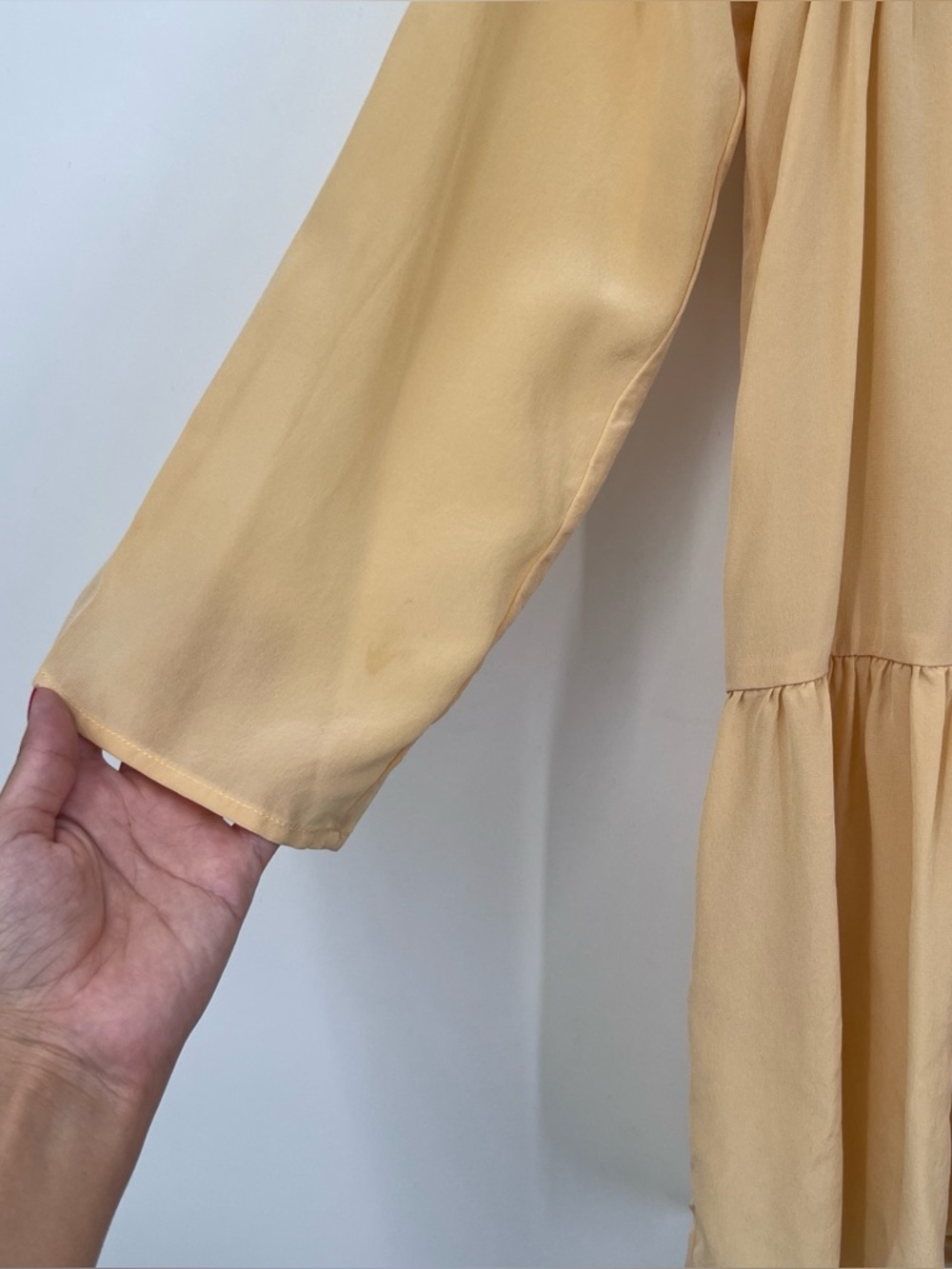Christy Dawn XS / Small Light Yellow Tiered Long Sleeve Mini Phoenix Dress - Picture 5 of 9